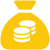 Icon of a yellow money bag with coins