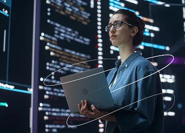 A woman in an office working.