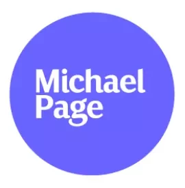 Logo with text 'Michael Page' in white on a blue background.