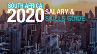 City skyline with 'South Africa 2020 Salary & Skills Guide' text overlay.