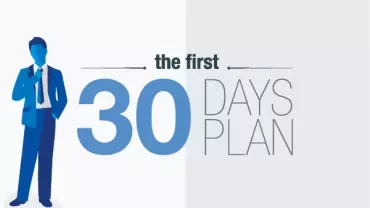 Illustration of a person with text: The First 30 Days Plan.