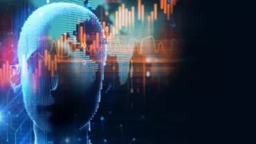 Digital human head with data graphs overlay