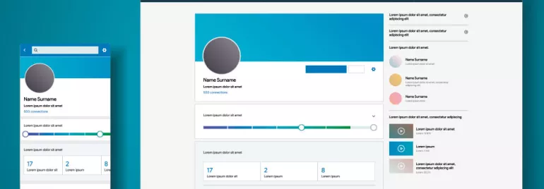 Profil et statistiques affichés sur une page web et un écran mobile.
