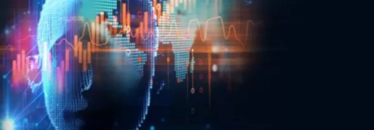 Tête numérique avec superposition de graphiques de données