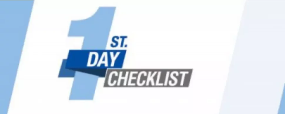 Graphic of a 1st Day Checklist with bold text and blue accents.