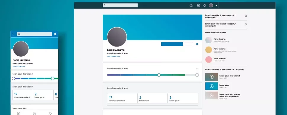 Profile and stats displayed on a webpage and mobile screen.