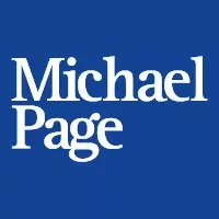 Logo with text 'Michael Page' in white on a blue background.