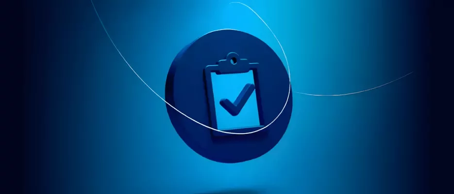 A clip board with a round blue background.