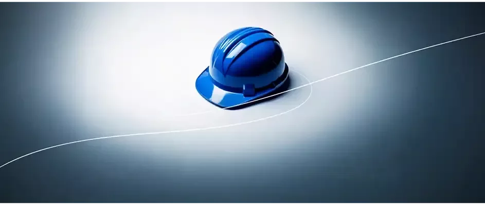 A blue construction helmet demonstrating property and construction services.