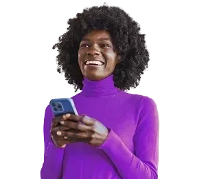 A woman smiling with a mobile phone in her.