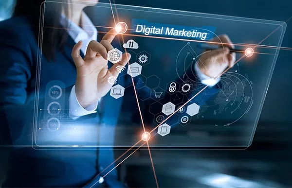 Person interacting with a digital marketing hologram.