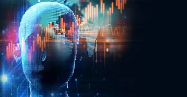 Digital human head with data graphs overlay